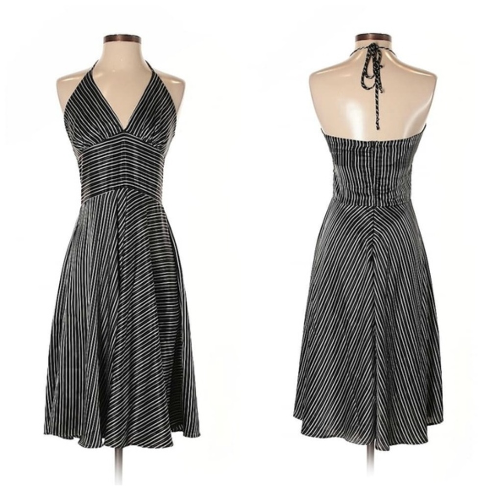 Alyn Paige Black & White Striped Halter Dress 3/4